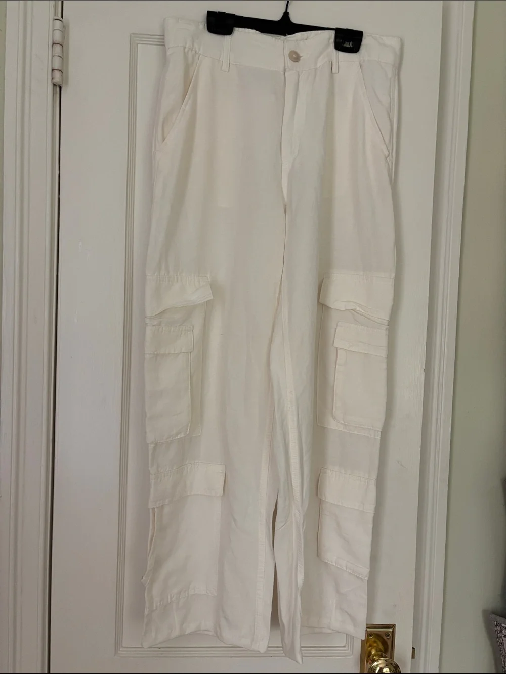 H&M linen blend Ivory/ Cream Cargo Utility Pants S